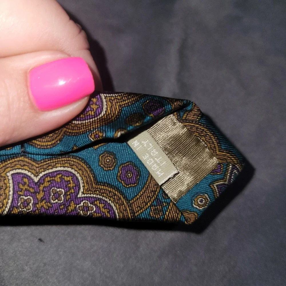 Christopher Hayes Paisley Teal Purple Brown Neck Tie Made in Italy